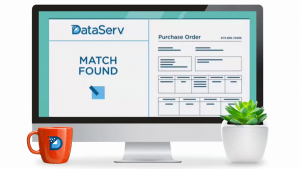 Desktop monitor with a a purchase order matching animation on the screen