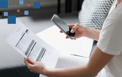 woman scanning paper with OCR technology