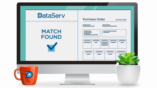 desktop monitor with an illustration of the autovouch software finding an purchase order match