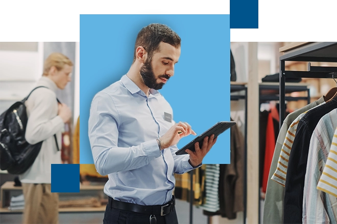 man using an ipad in a retail setting