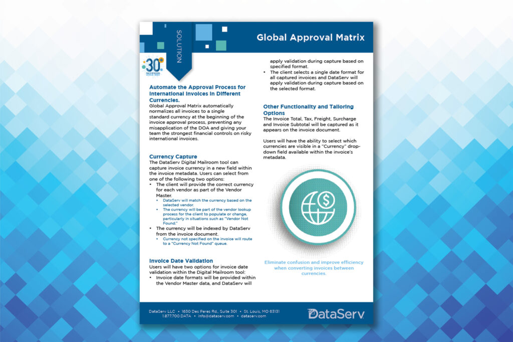 Global Approval Matrix Solution Sheet | DataServ